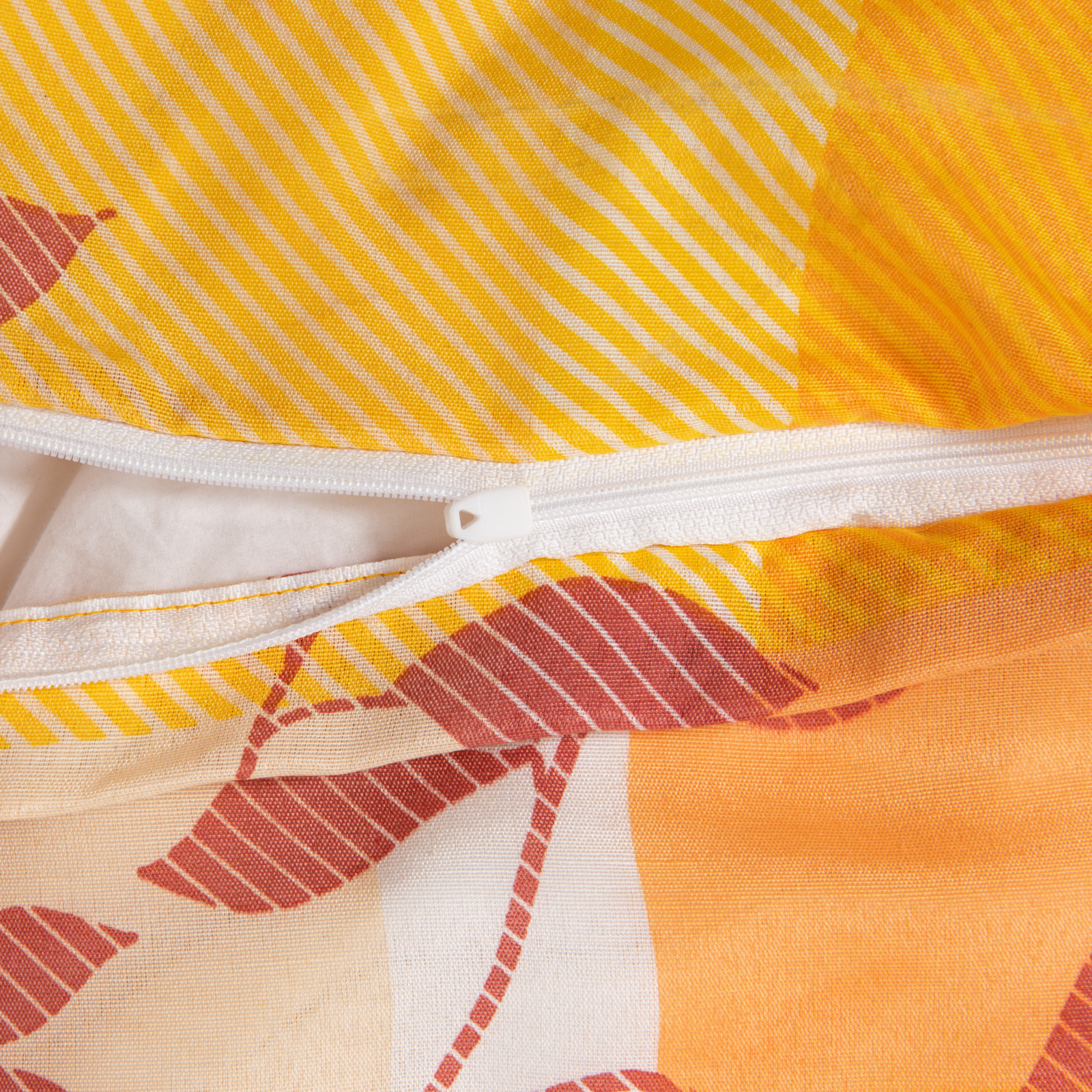 Bettwäsche orange kariert mit Blätter