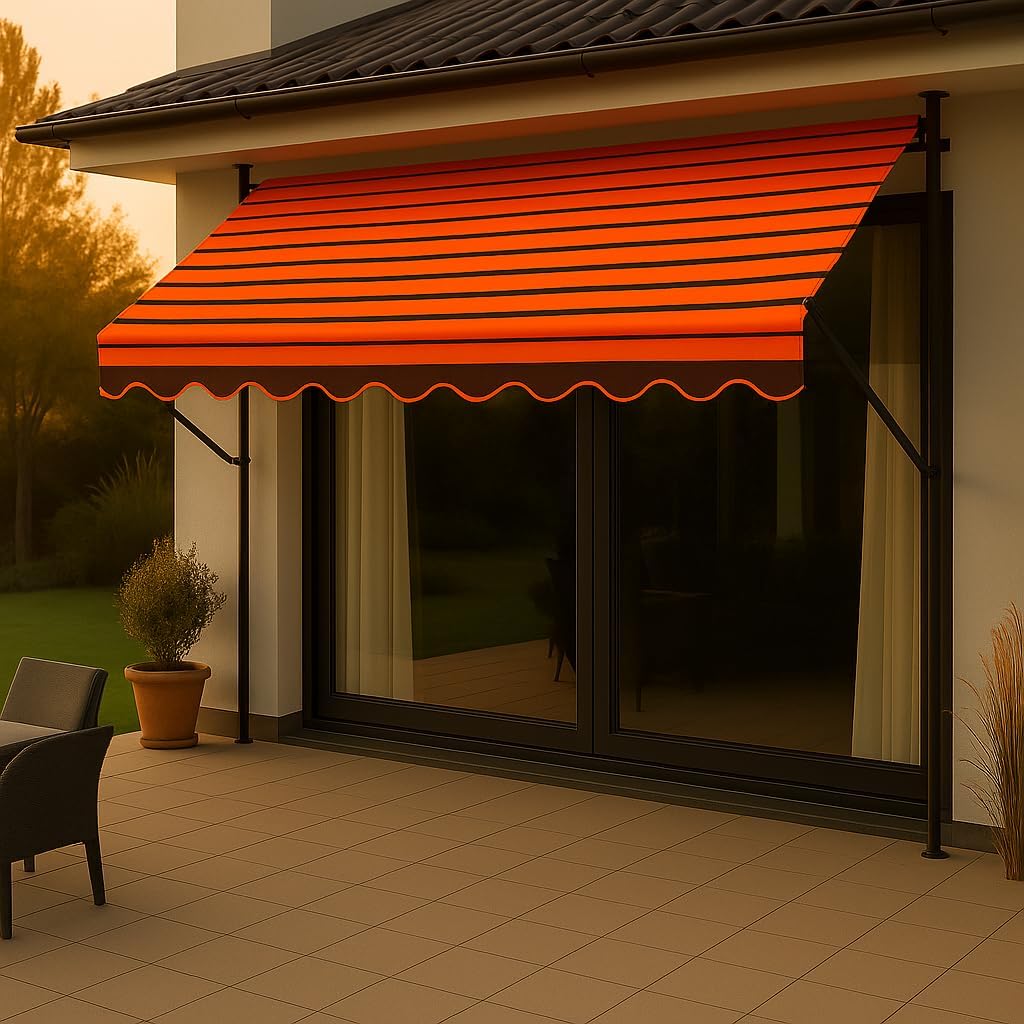 Angerer Klemmmarkise Exklusiv mit Handkurbel, Terrasse/Balkon, einfache Montage ohne Bohren, Made in Germany, hochwertiger Stoff, UV-beständig, höhenverstellbar, wasserabweisend, 300 cm Orange-Braun