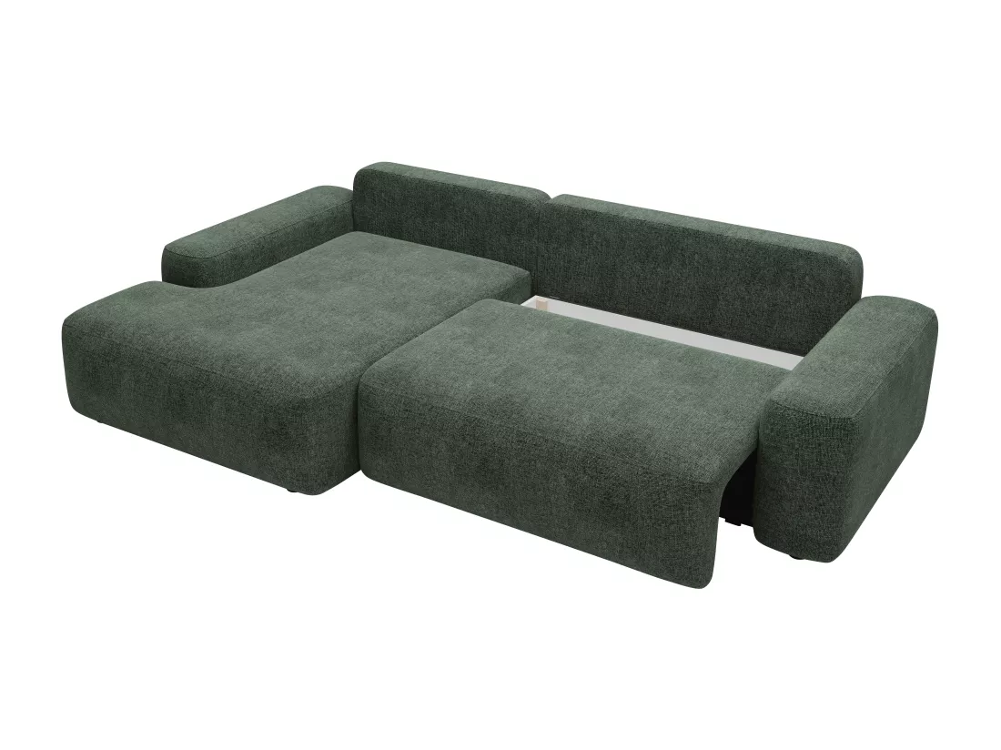 Canapé d'angle gauche convertible en tissu texturé vert DAVISO