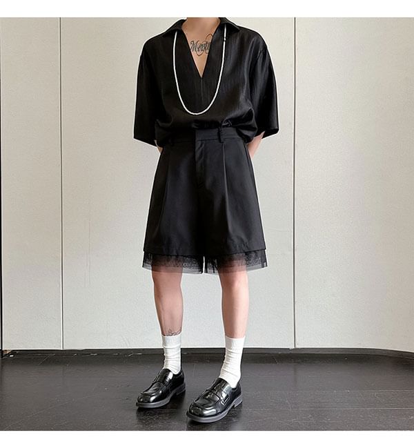 Freehop - Gelaagde shorts met hoge taille en mesh-afwerking