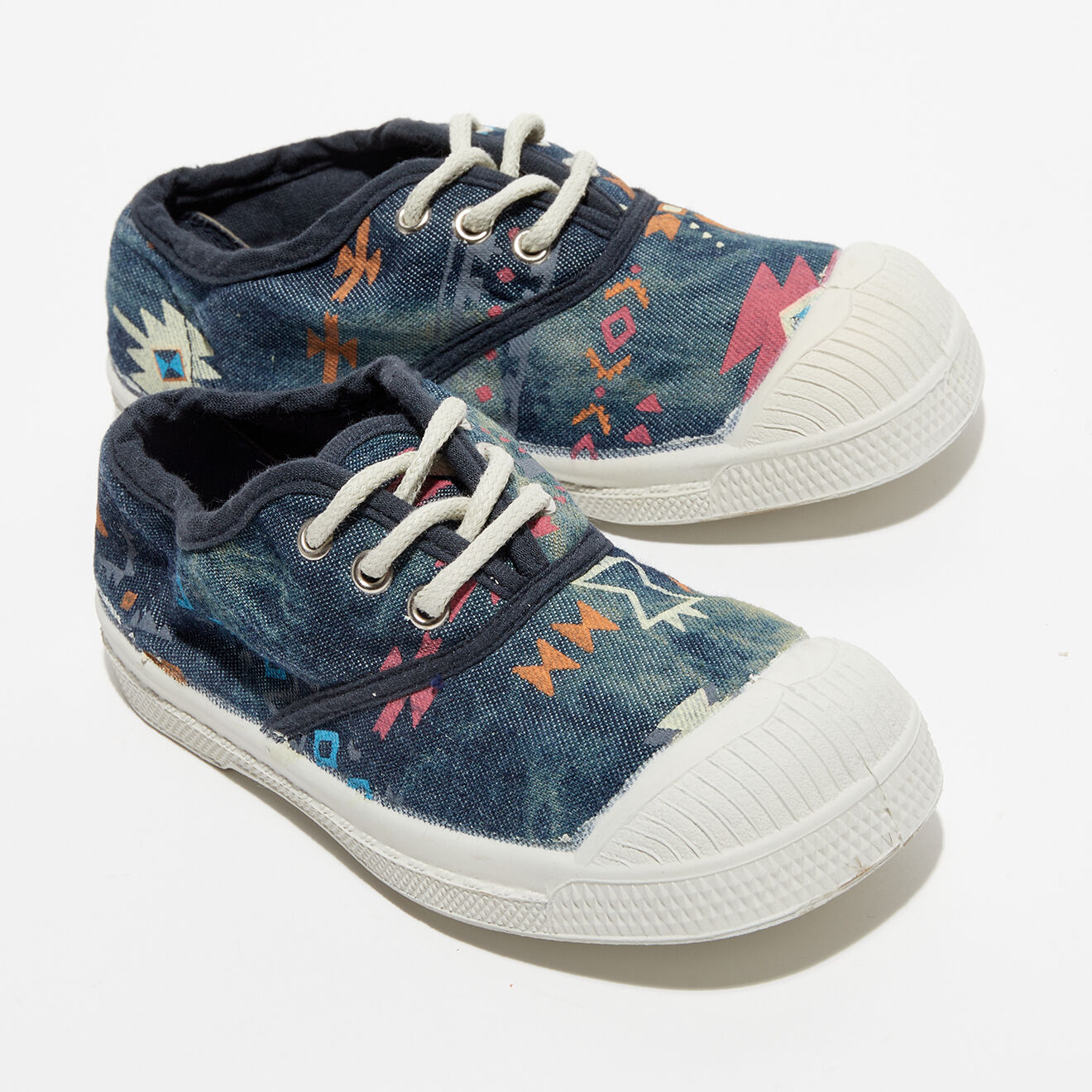 Bensimon Tennis basses Ethnique lacets imprimées bleues
