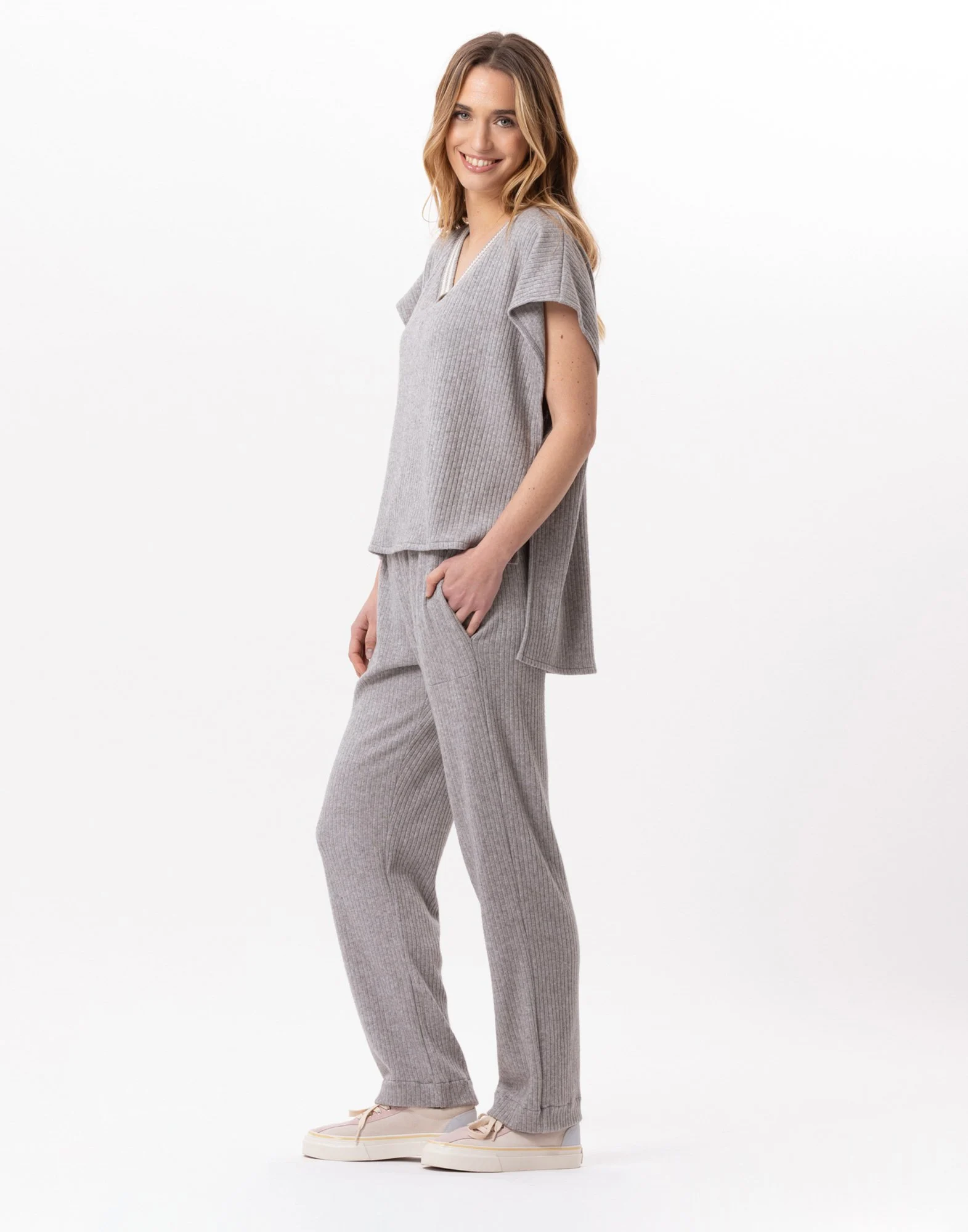 ESMEE 831 - Poncho pull en maille tricot | Gris