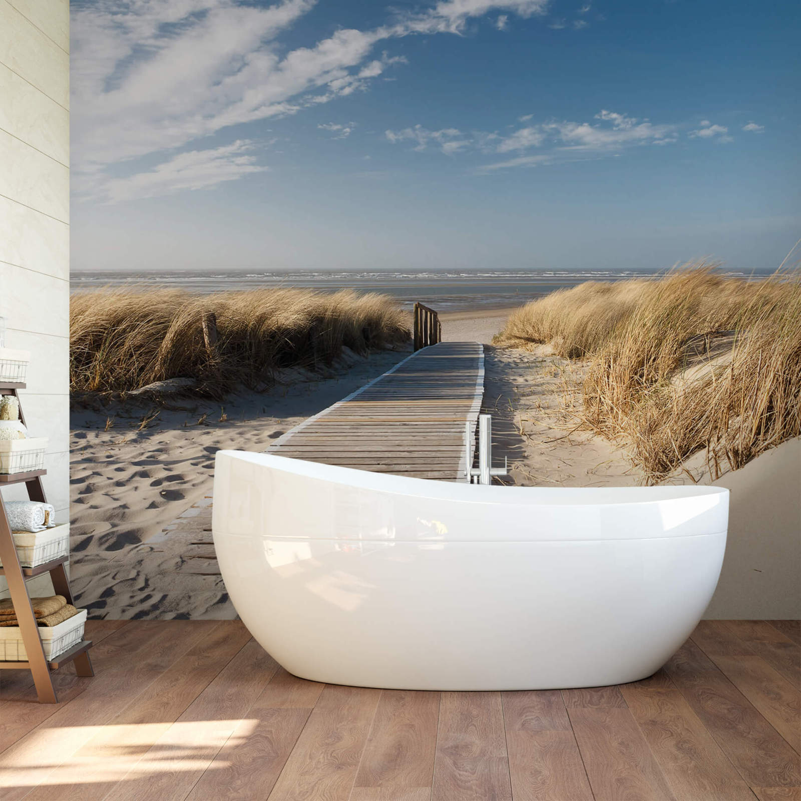 Fototapete DESIGNWALLS 2.0 - beige/creme-blau - Steg - 2,6 Meter