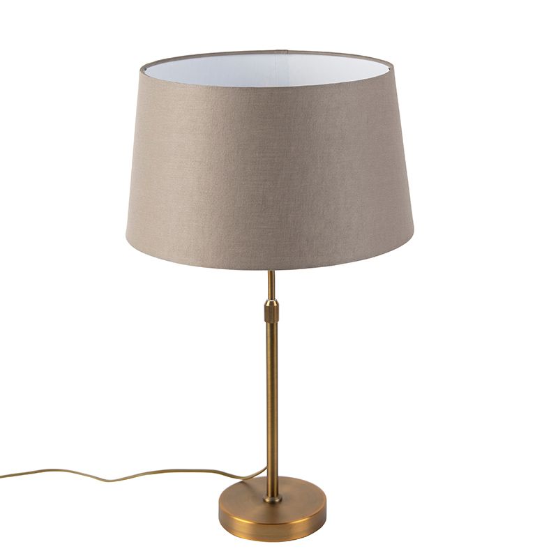Bronze tafellamp met linnen kap taupe 35cm  - Parte