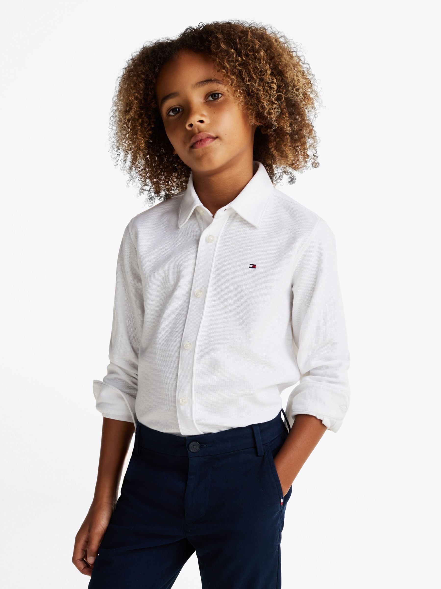 Wit - Tommy Hilfiger overhemd met standaard pasvorm en microwafelstructuur