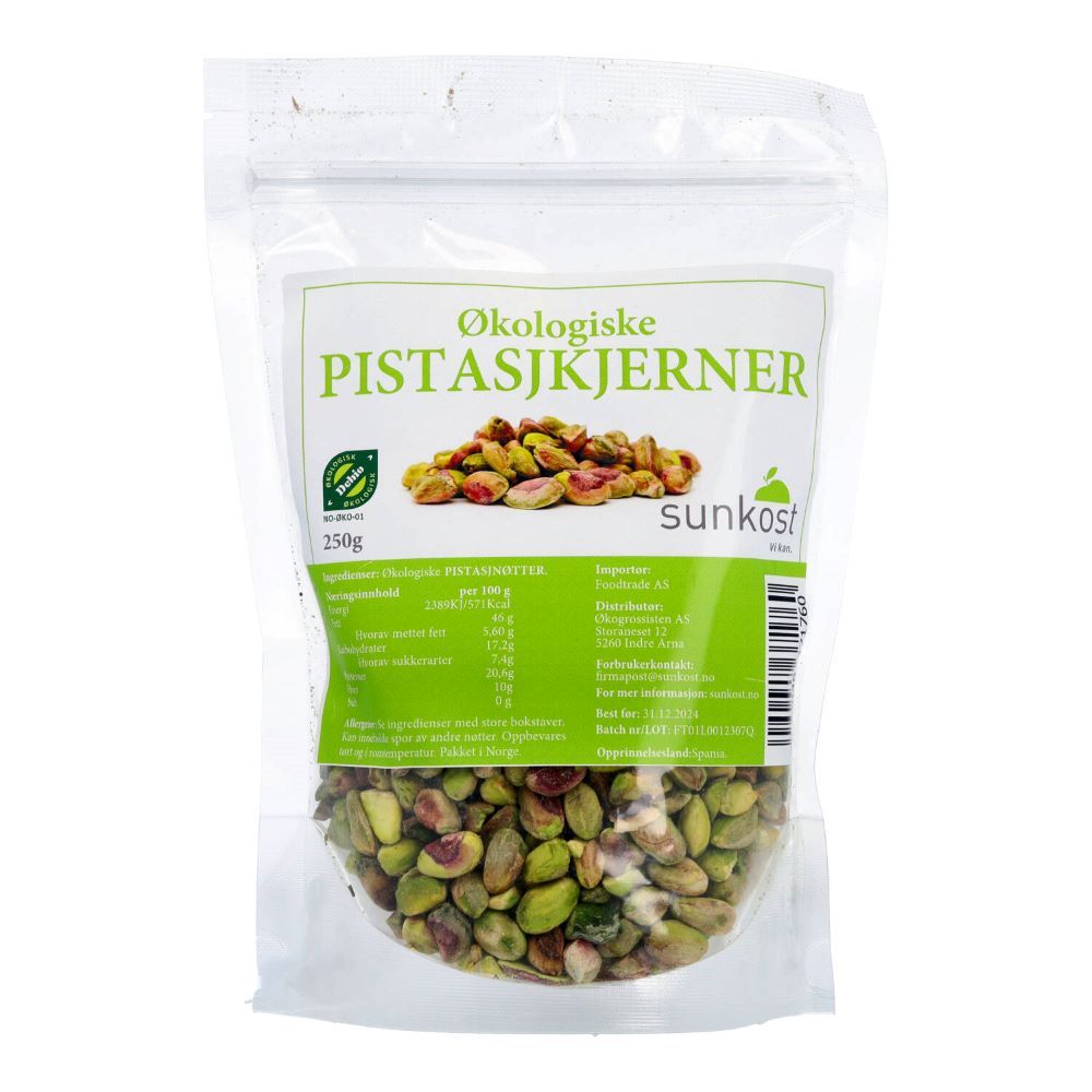 Sunkost Pistasjkjerner (pistasjnøtter uten skall)