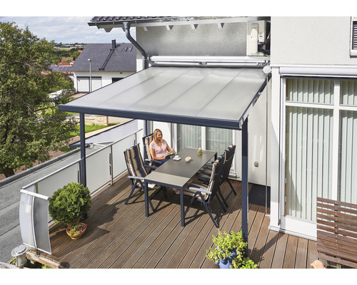 Gutta terrasoverkappingset, dubbelwandige polycarbonaatplaten, transparant, 306 x 306 cm, antraciet
