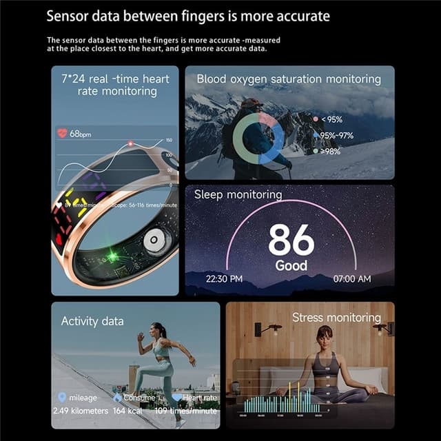 Vandtæt Smart Ring Søvntracker Blodilt Pulsmåler Opladningsetui