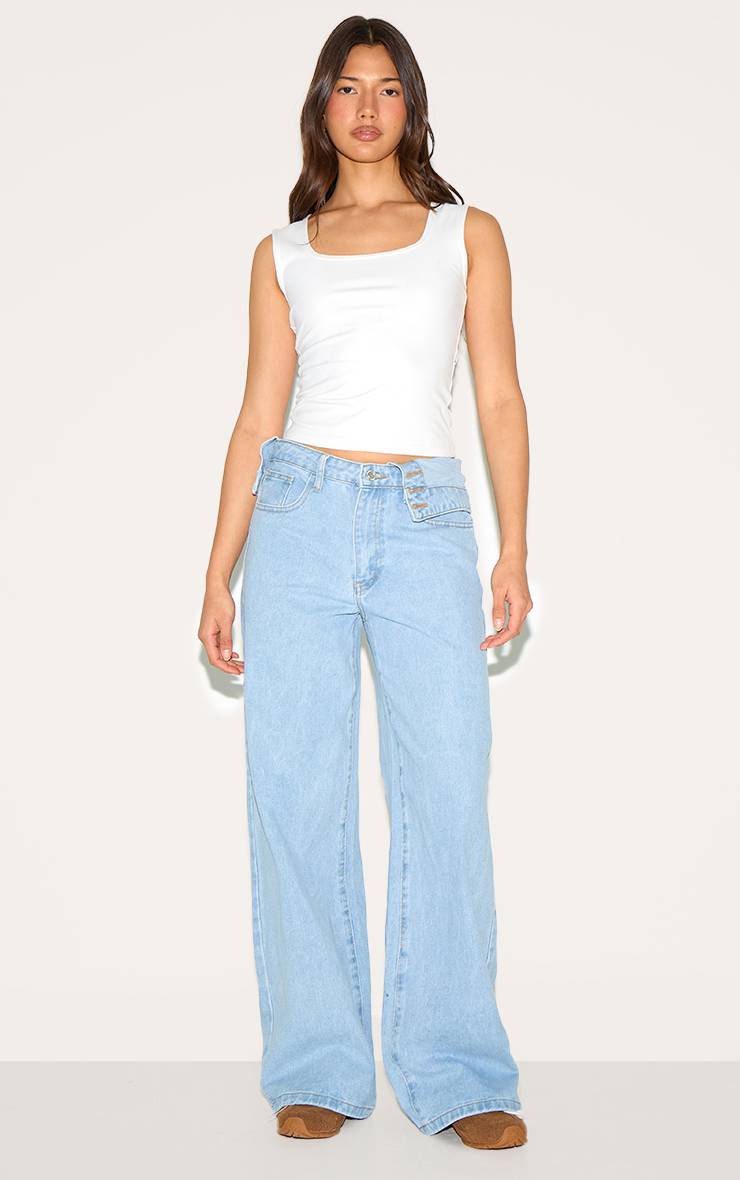 Bleu Clair Jean Large À Détail Taille Repliée
