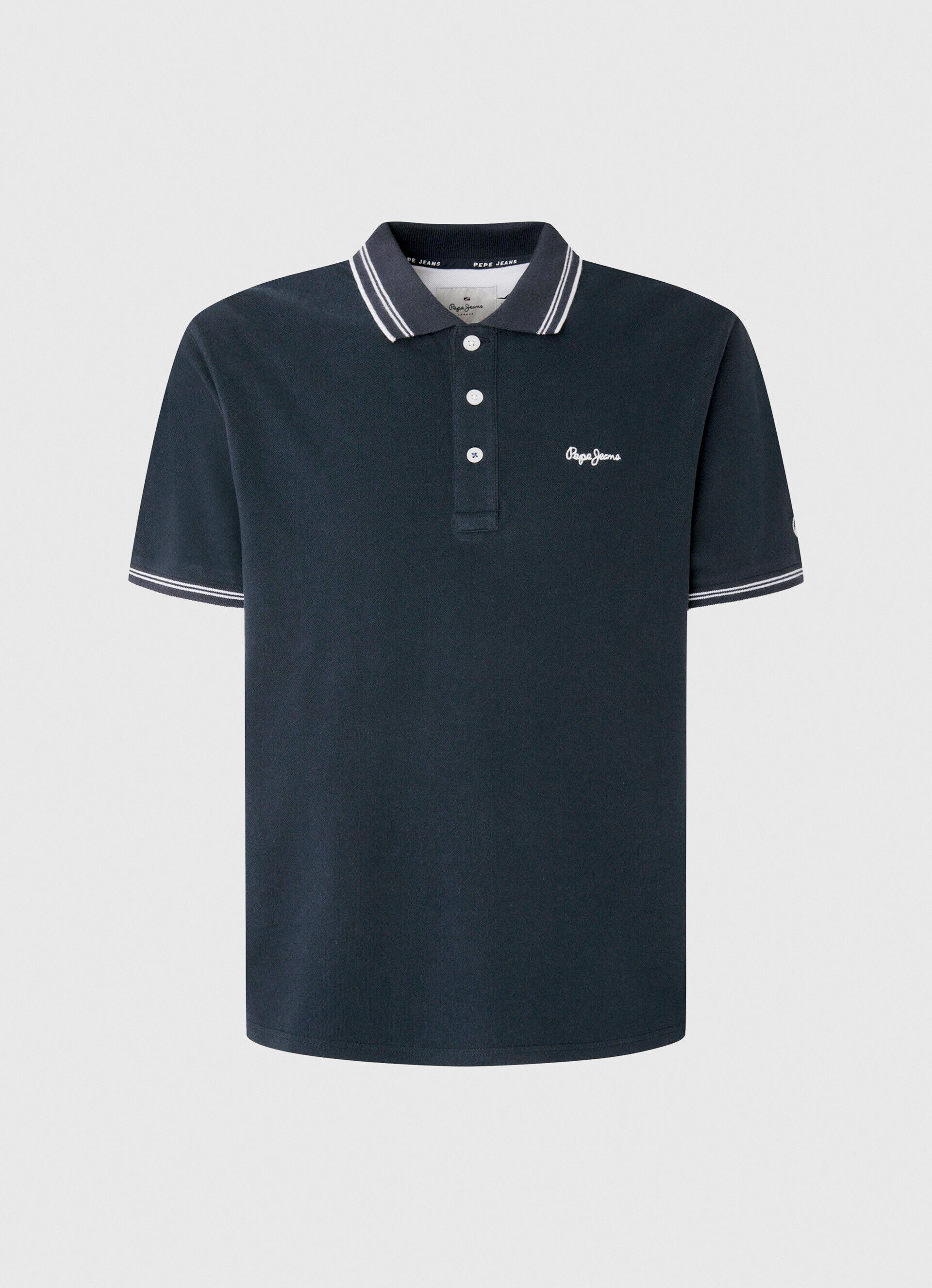 Camisa polo em piqué de algodão com logotipo bordado - azul dulwich