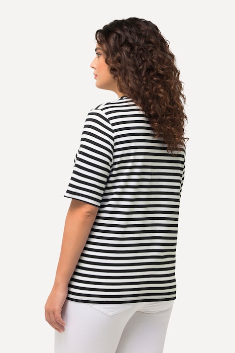Shirt, Ringel, Metallic-Tier, V-Ausschnitt, Halbarm
