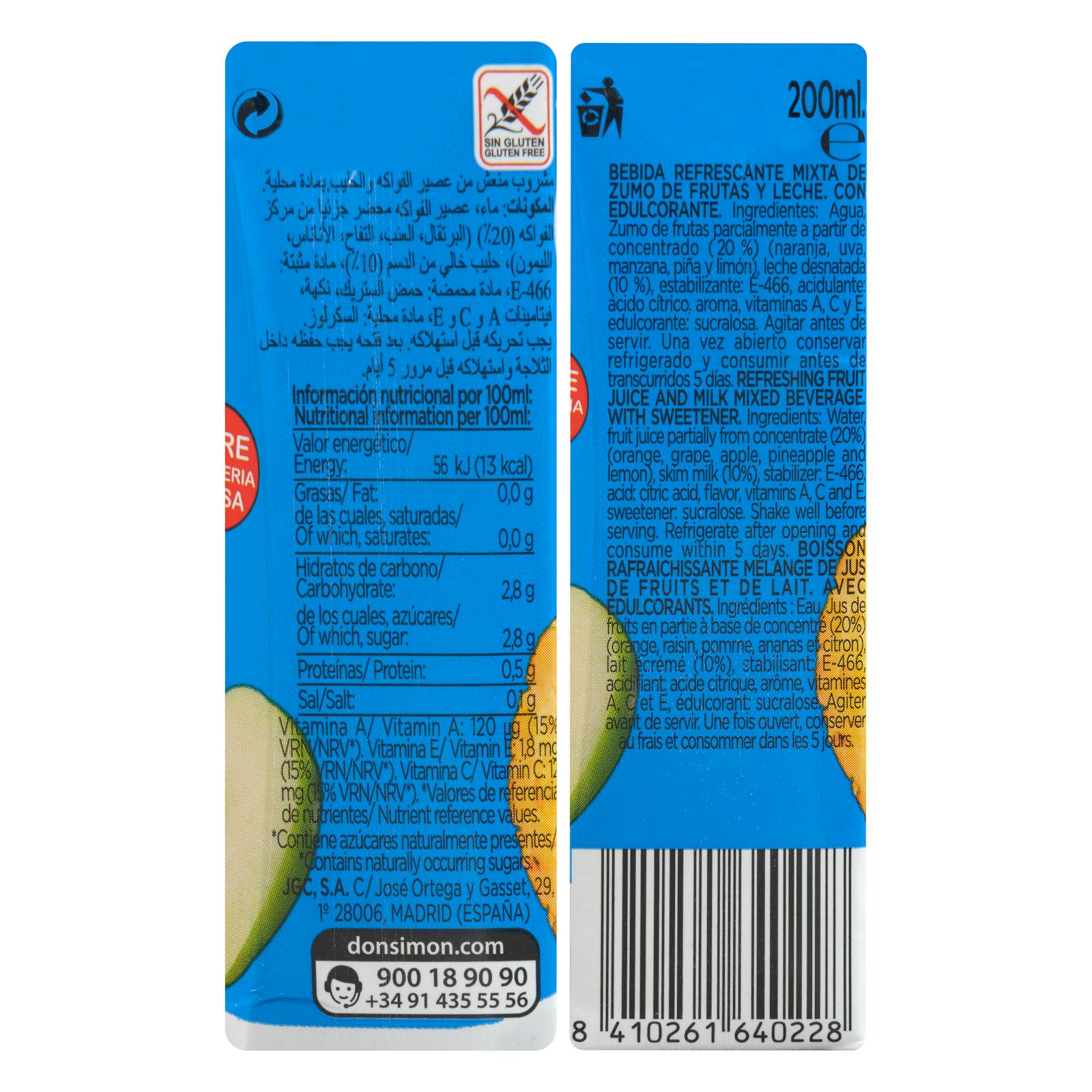 Fruits + lait des Caraïbes Don Simón sans sucres ajoutés et zéro matière grasse