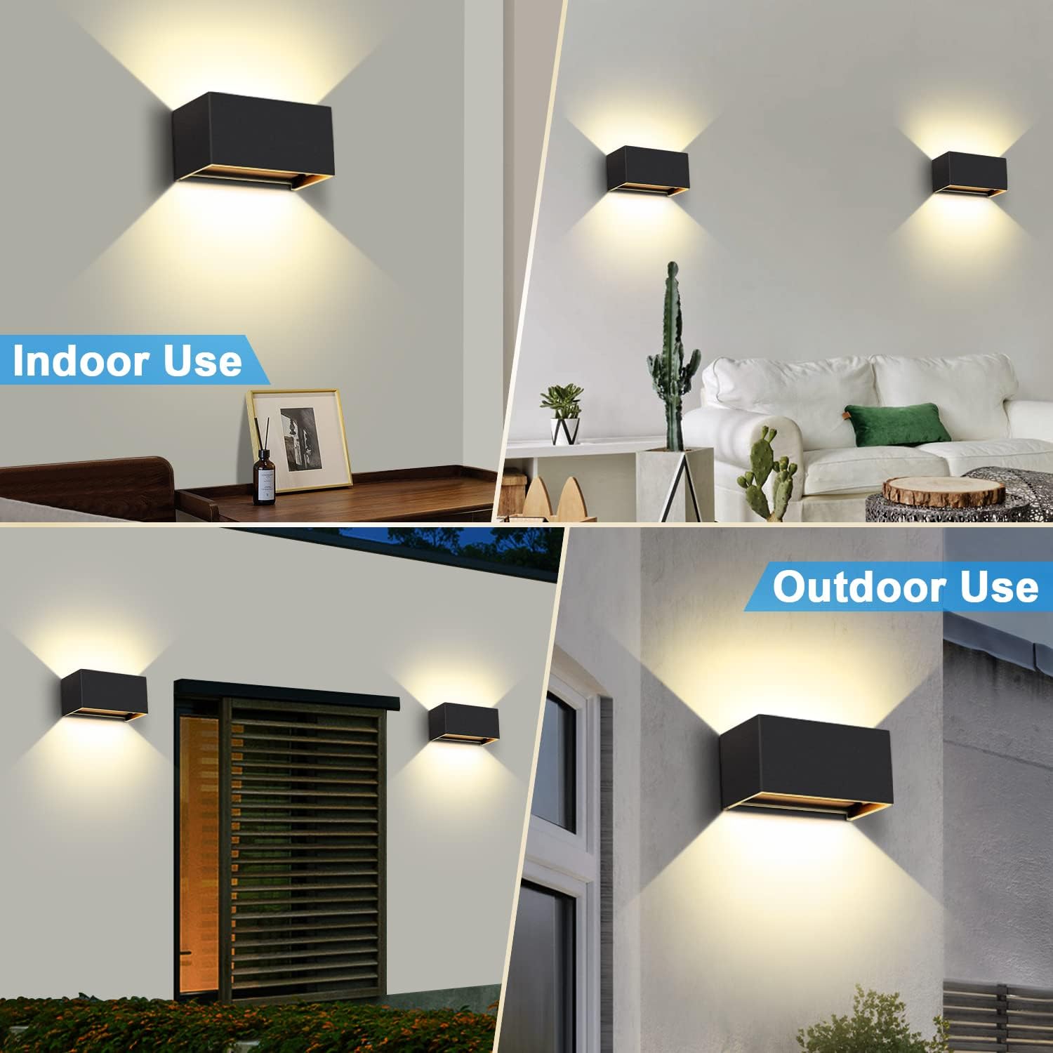 Kingwen 4 Stücke LED Wandleuchte Außen/Innen 20Watt Wandlampen Aussen Verstellbar Abstrahlwinkel Außenwandleuchte LED Außenlampe 3000K Warmweiß Wandleuchten Schwarz IP65