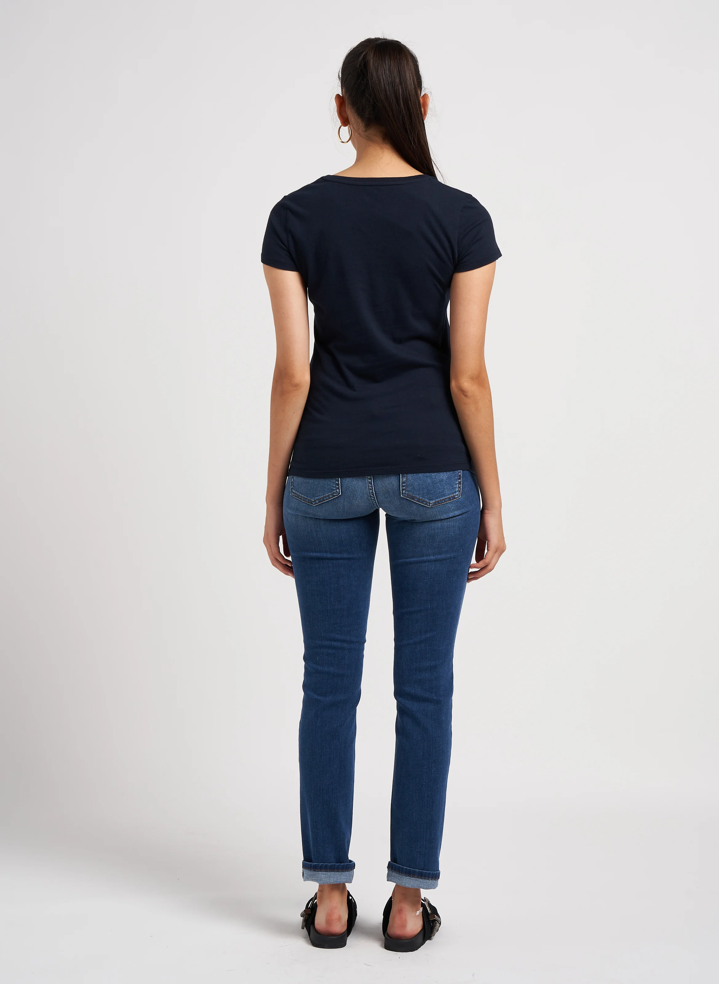 Tee-shirt col V en coton | Bleu