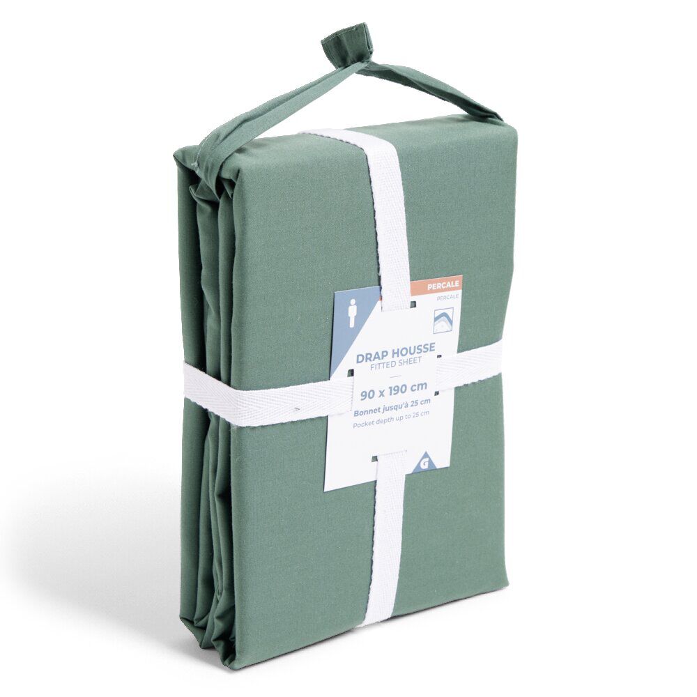 Drap housse 90x190cm 100% coton percale vert