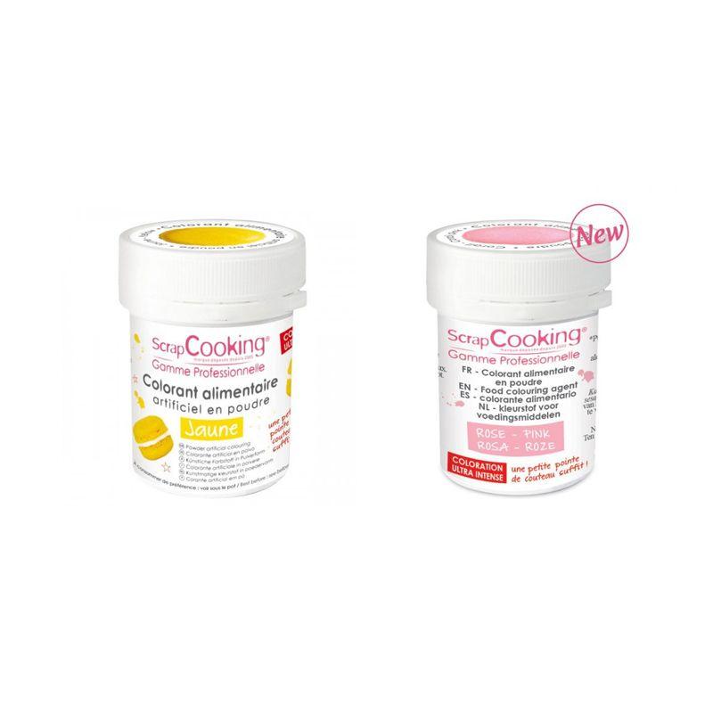 2 colorants alimentaires en poudre - jaune-rose poudré Scrapcooking