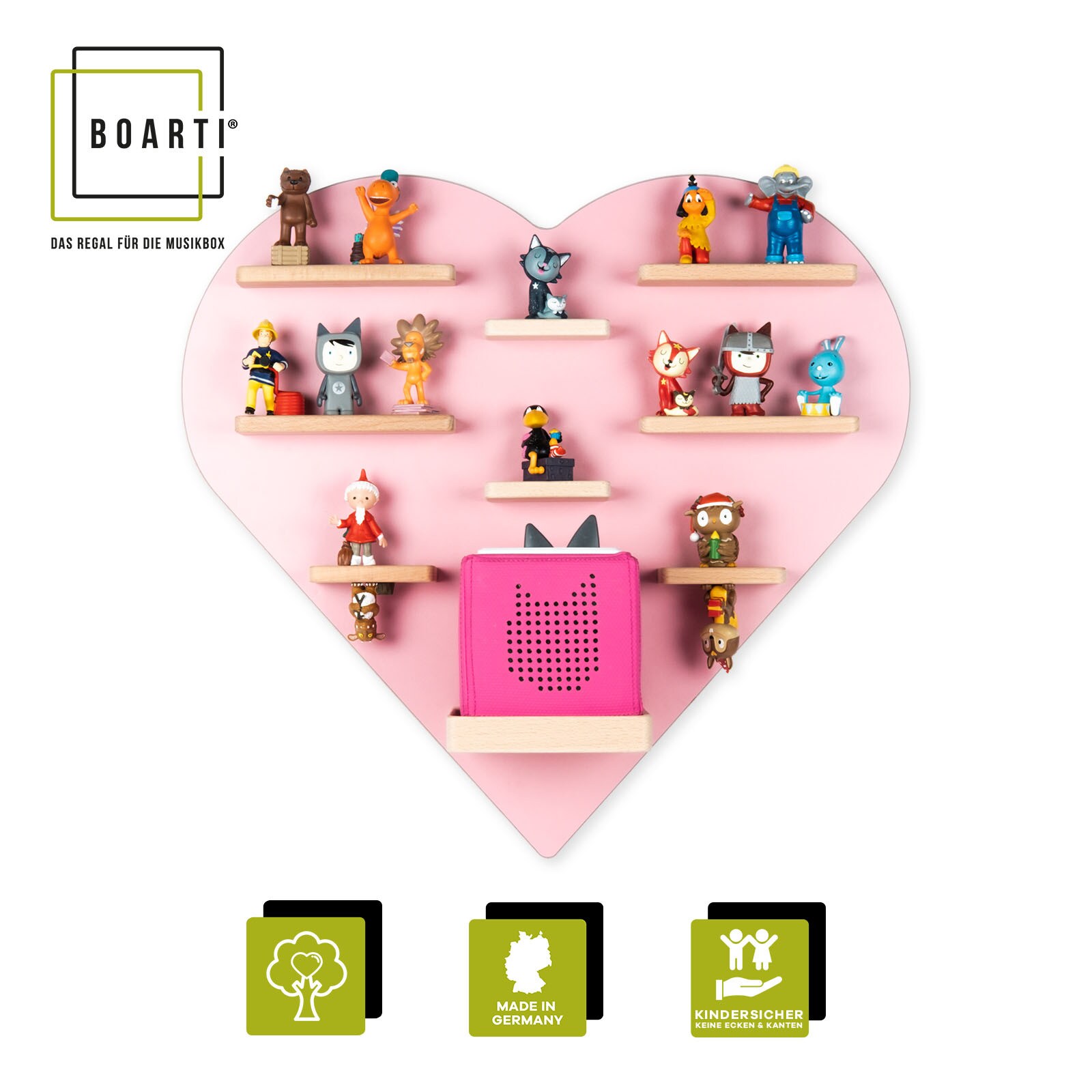BOARTI Holz Herz Kinder Regal Toniebox Figuren Wandregal Tonies Musikbox