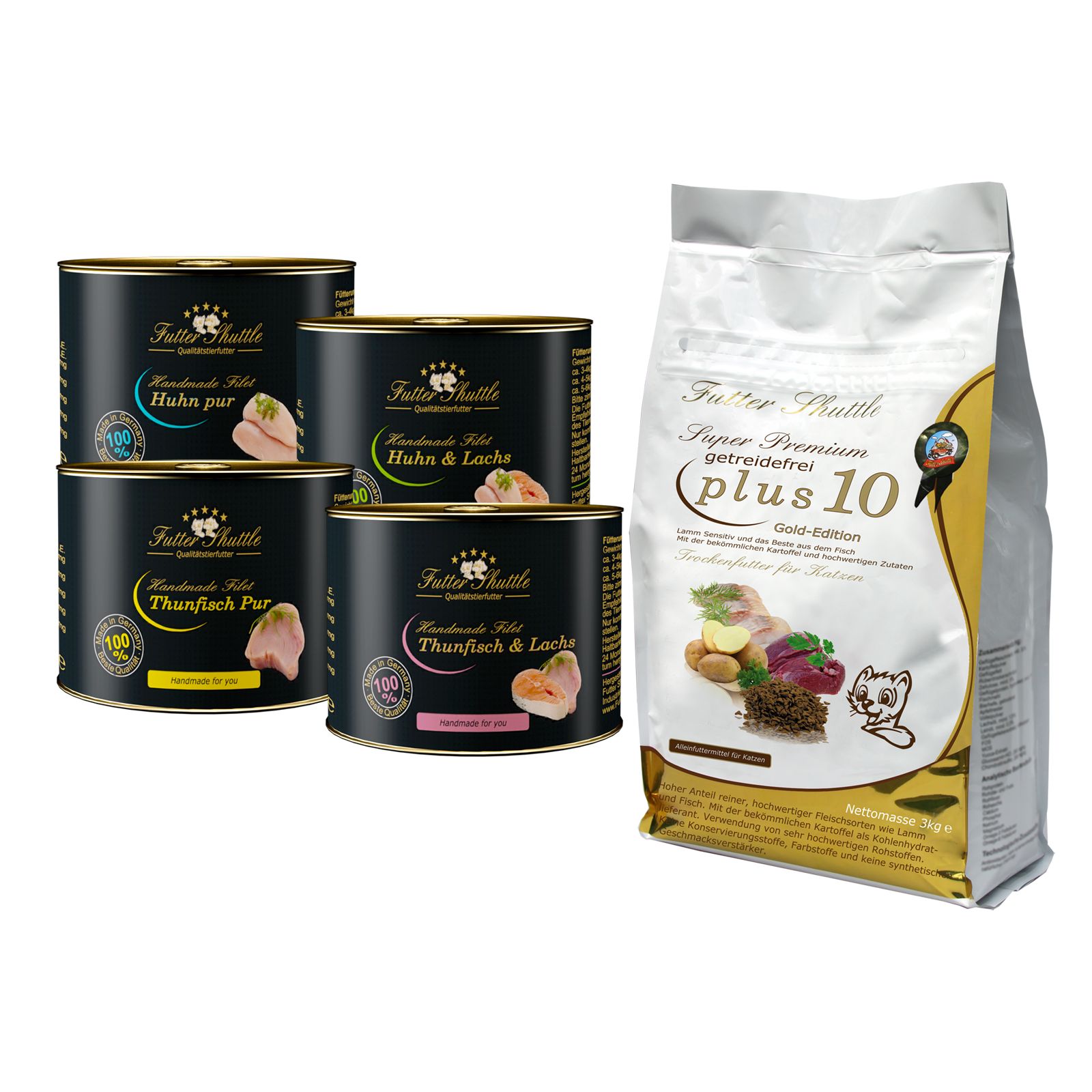 Sparpaket Katzenfutter Trockenfutter & Nassfutter Filet Dosen