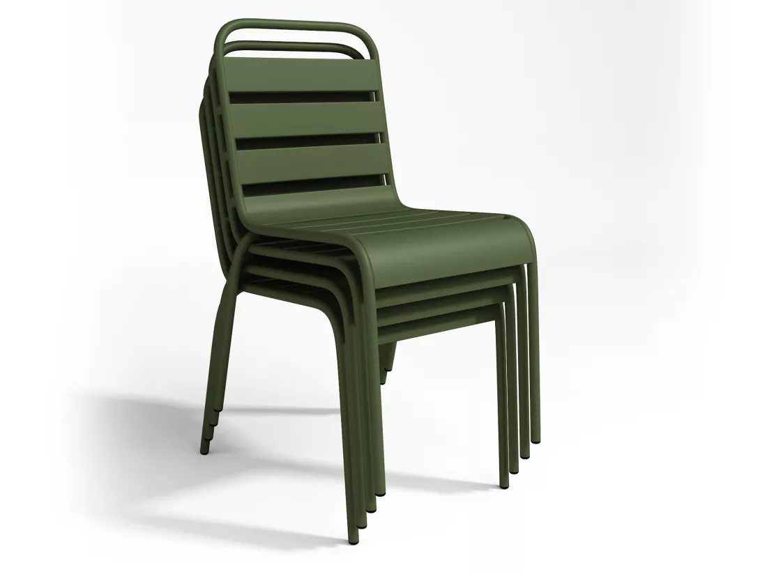 Salle à manger de jardin en métal - une table L.160 cm avec 2 fauteuils empilables et 4 chaises empilables - Kaki - MIRMANDE de MYLIA