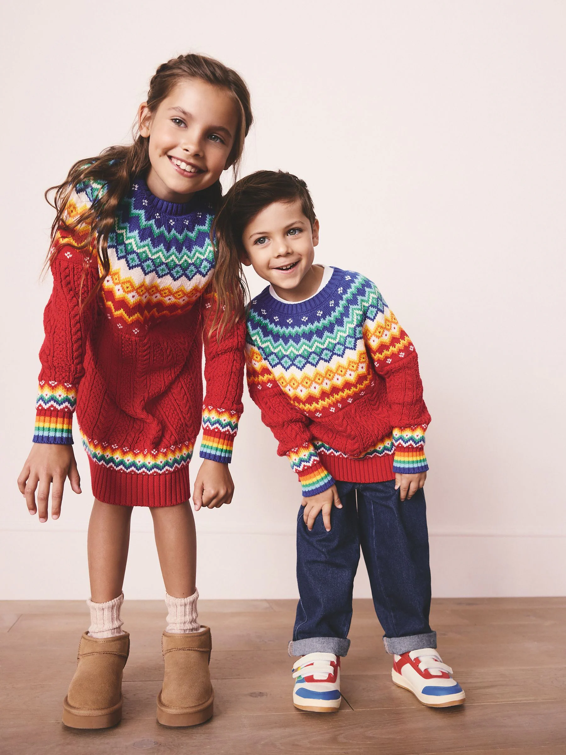 Multi - Little Bird by Jools Oliver Kinder Regenboog Fair Isle Kerstmis Familie Gebreide Jurk