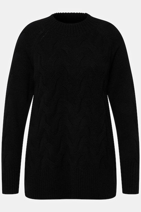 Pullover, Zopfmuster, Stehkragen, Raglan-Langarm