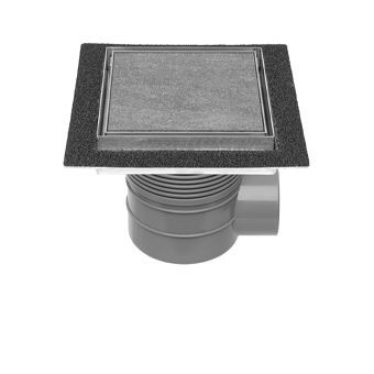 Easy Drain Aqua Plus Quattro Tegel vloerput m. RVS afwerkdeel/RVS betegelbaar rooster en zijuitlaat 15x15cm inbouwd.80-113mm m. variabel watersl. 50/25mm
