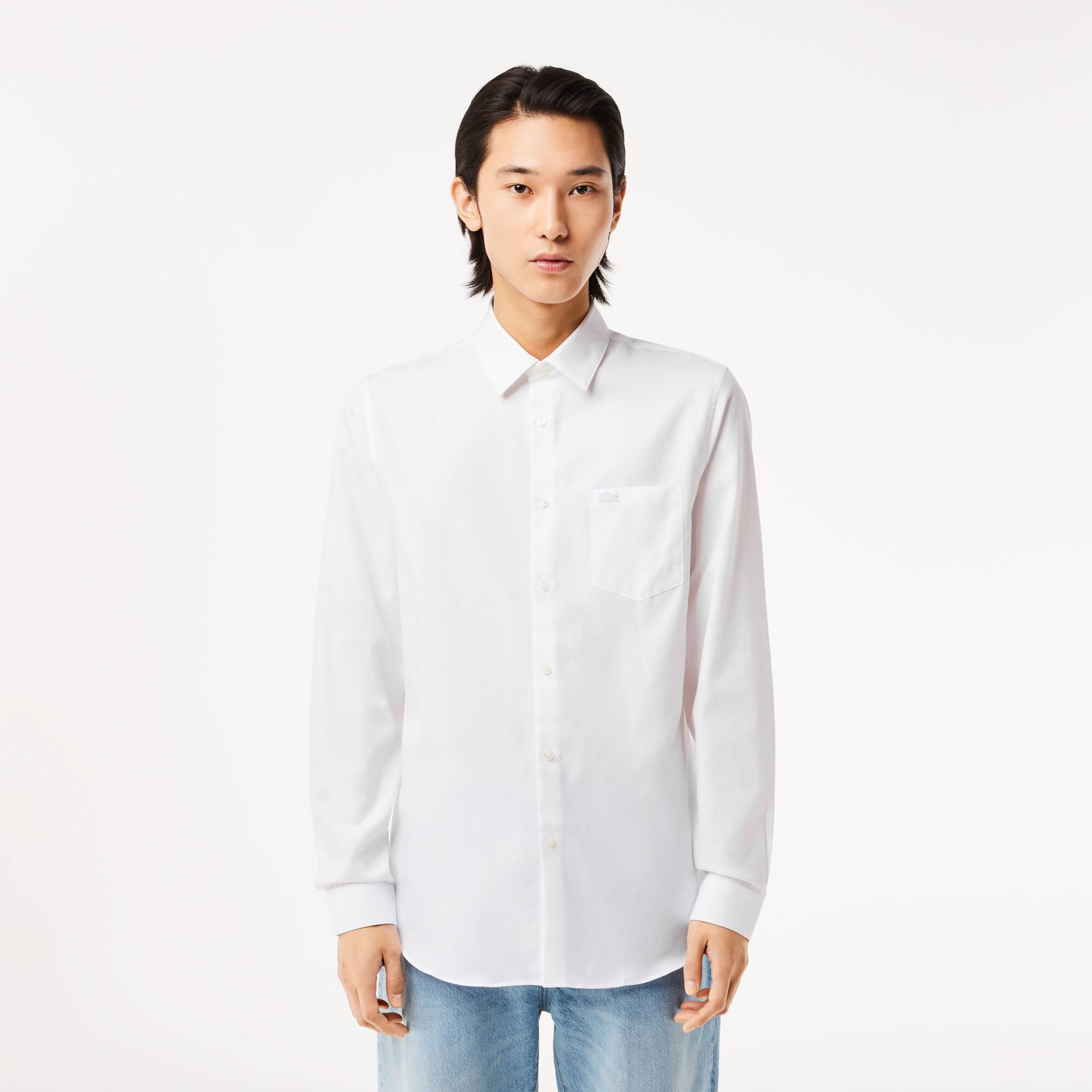 Chemise regular fit unie en coton premium Manches Longues - Blanc - Lacoste - Homme