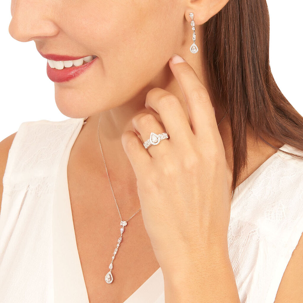 Boucles D'oreilles Pendantes Candia Or Blanc Oxyde De Zirconium