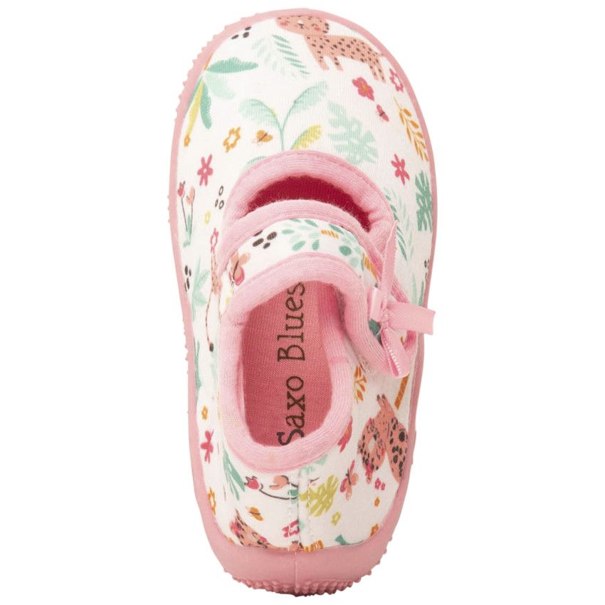 Chaussons babies à scratch imprimé jungle pour bébé fille - Blanc