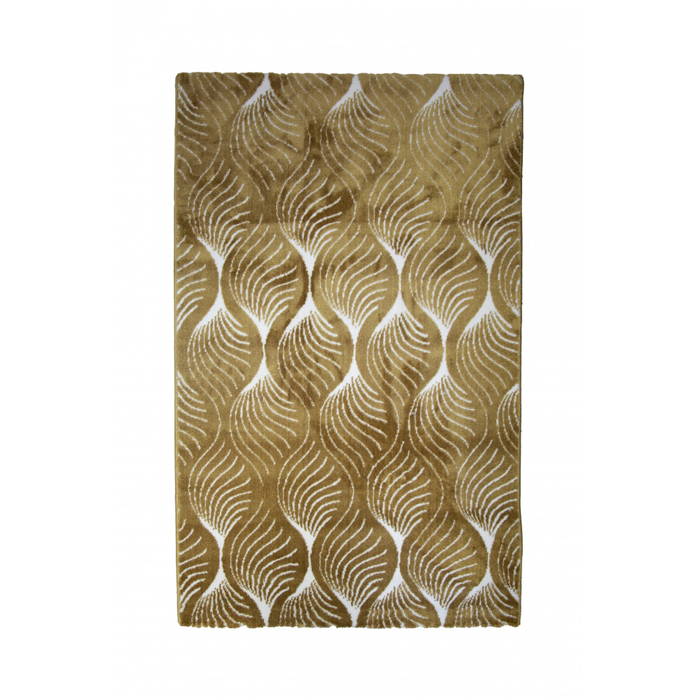 Tapis salon chambre poils doux motifs géométrique doré jaune ocre blanc 150x200cm- décoration- mobilier d'intérieur