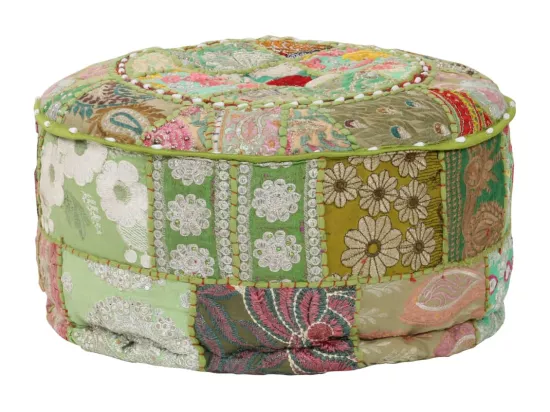 Pouf rond en coton fait à la main 40 x 20 cm Vert