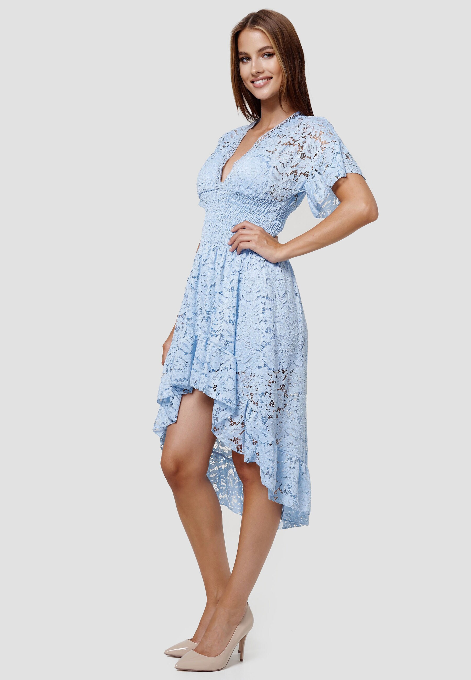 RAYSHYNE Damen Sommerkleid Sommerliches Spitzenkleid im asymmetrischen Schnitt RS14