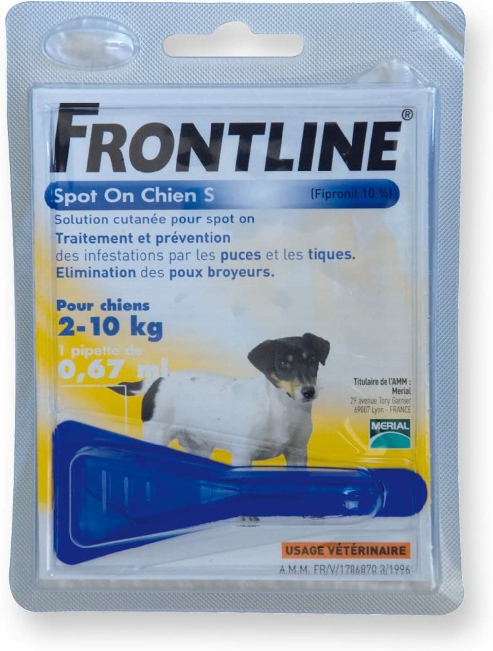 Pipette antiparasitaire chien de 2 à 10kg 1 pipette