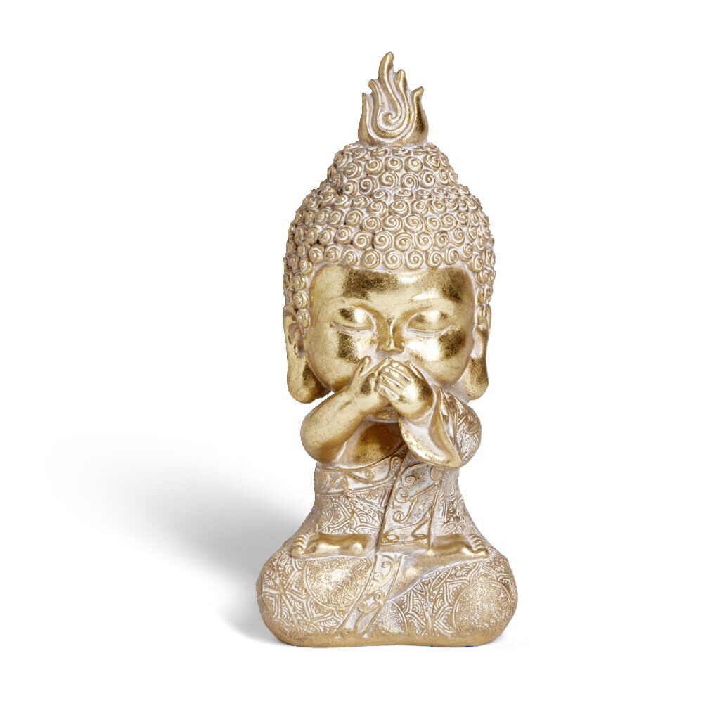 Bouddha de la sagesse Je ne dis rien résine doré H19cm