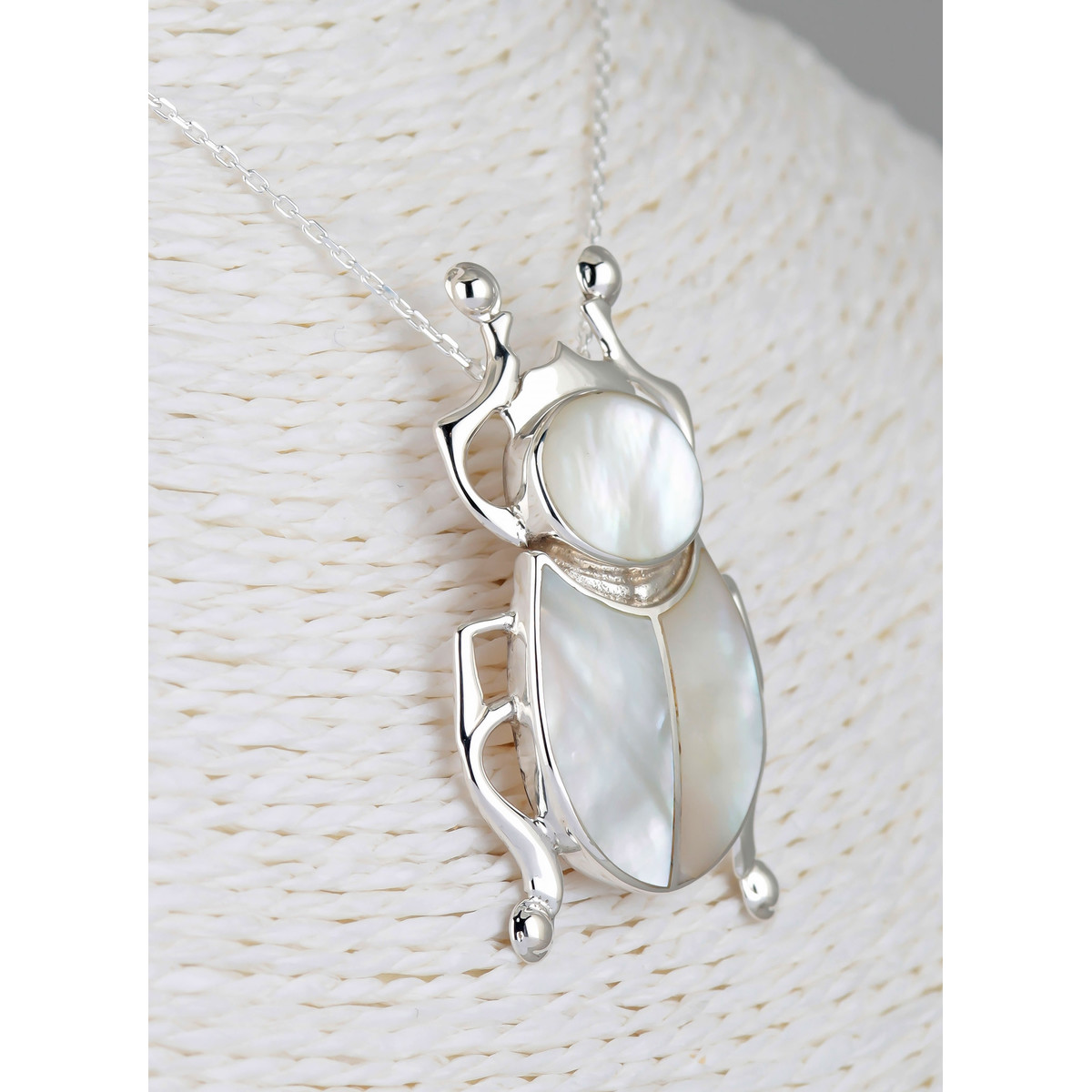 Bijoux-pendentif-figurine scarabée-Nacre blanche-argent 925 000ème-000-Unisex-Blanc