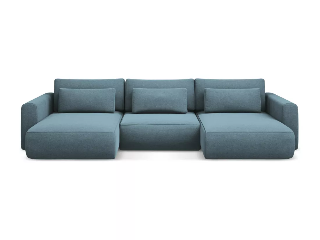 Canapé d'angle panoramique convertible en tissu texturé - bleu clair - KAPUA