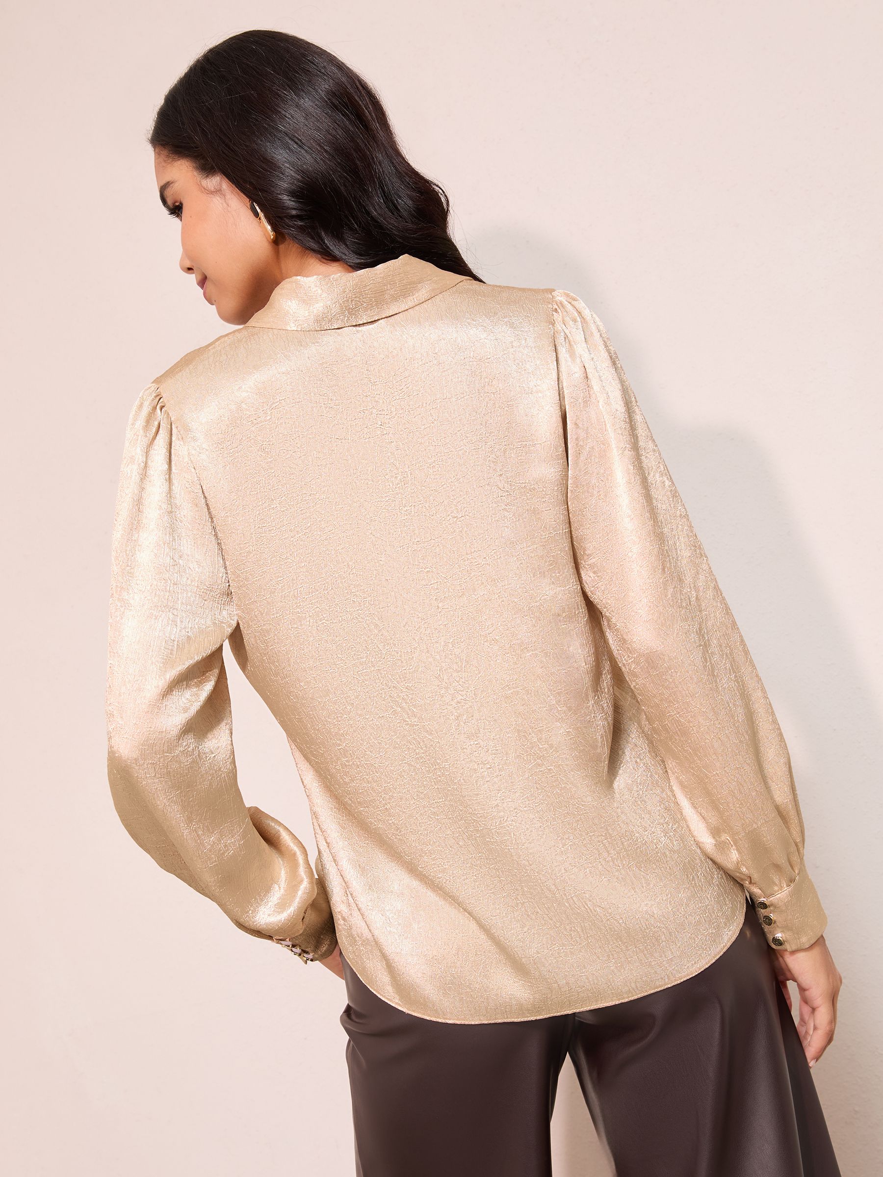 Champagne-goud - Friends Like These Long Sleeve Button Detail Collared Blouse