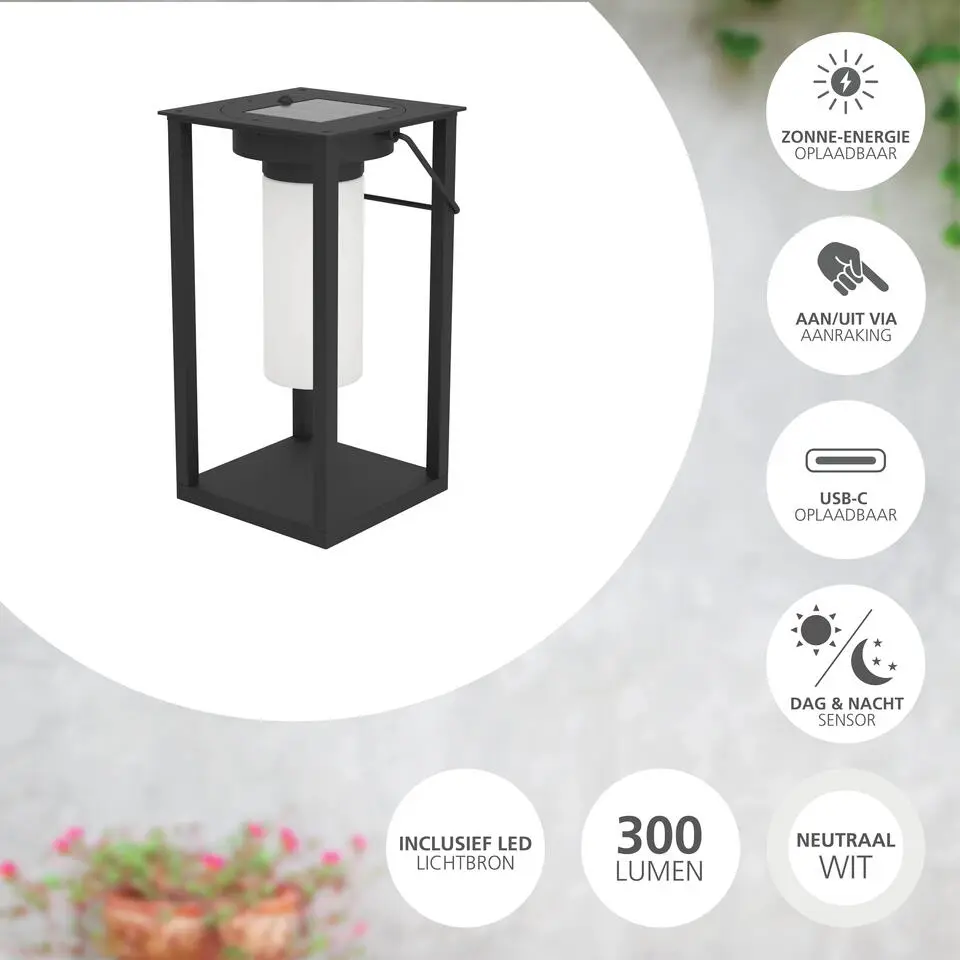 EGLO Usigni Solar Tafellamp - 28 cm - Zwart/Wit