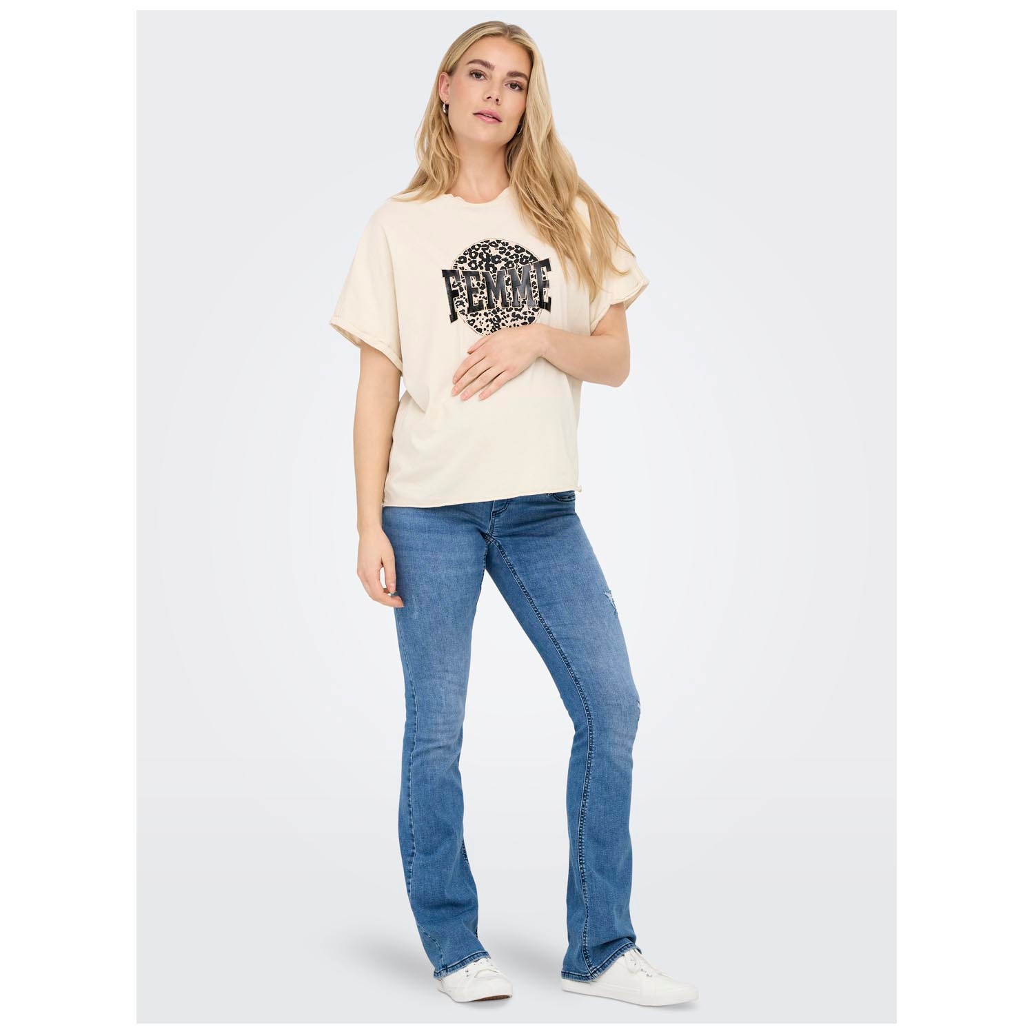 ONLY zwangerschaps T-shirt korte mouwen printopdruk beige