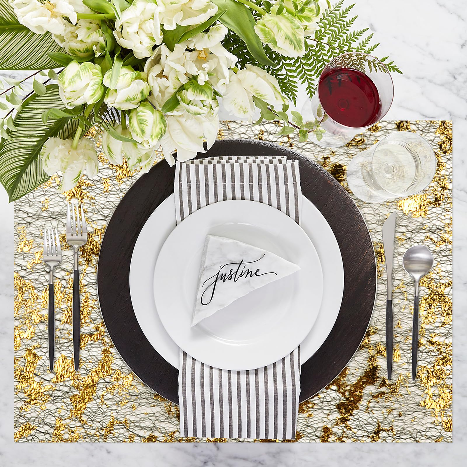 (5mx29cm) Metallic Tischläufer Glänzendes Party Deko Tischtuch Zuschneidbare Tischsets - Gold / Schwarz