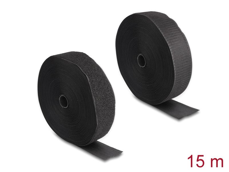 Delock Klettband 15m x 50mm Strapazierfähig Schwarz Delock Strapazierfähiges Klettband mit Haft- und Flauschband L 15 m x B 50 mm schwarz