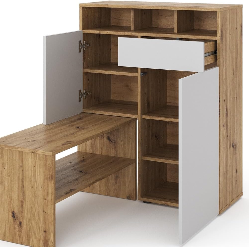 Vicco Schuhschrank Selena, Schuhregal, Eiche/Weiß, 125 x 102 cm