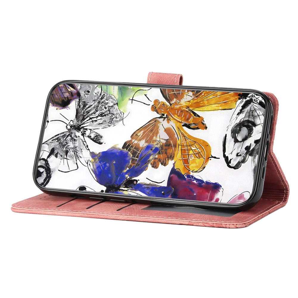 Samsung Galaxy S24 Ultra Leder Tasche Wallet   Trageschlaufe - Butterflies Imprint - Rosa