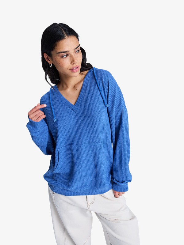 Ocean Drive Sweat à capuche oversize en tricot Bleu Femme