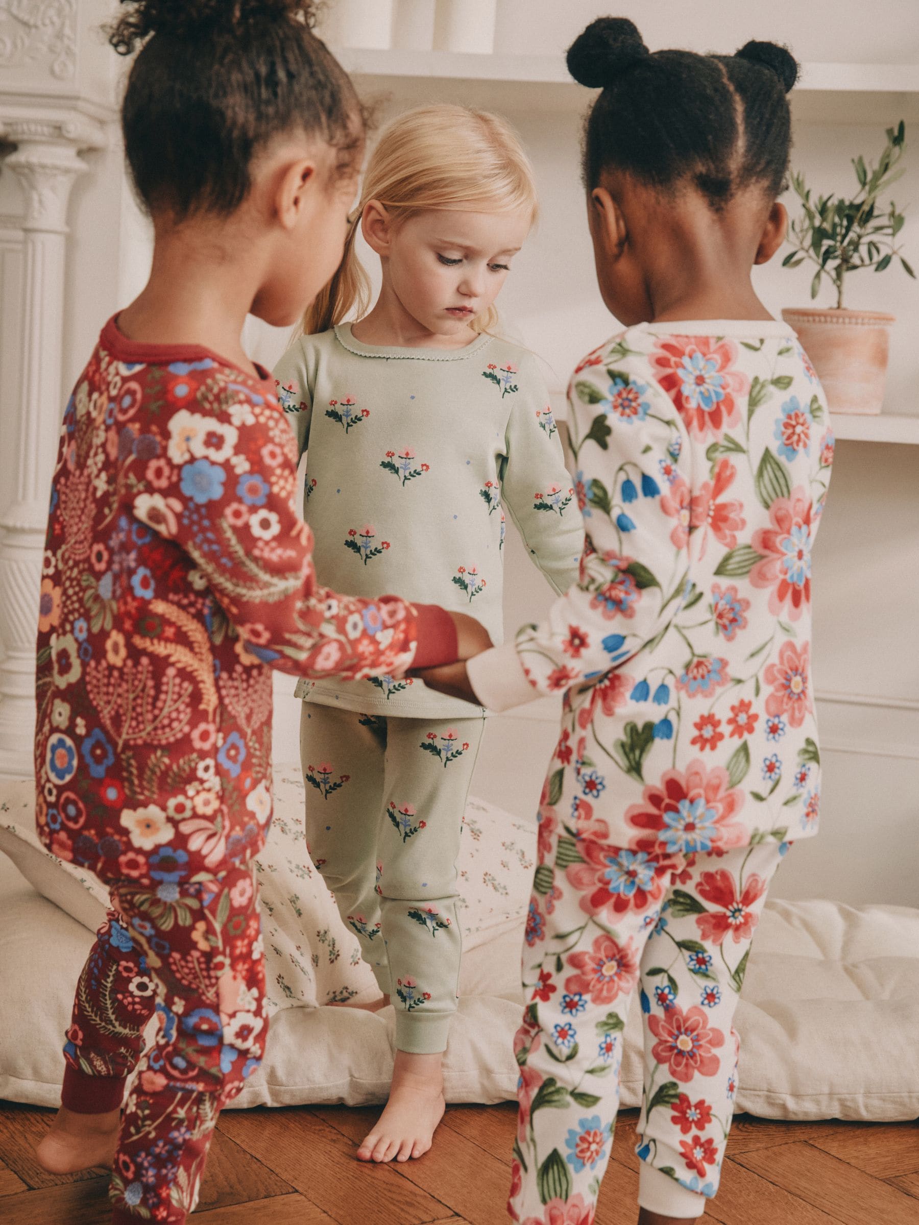 Rood/groen met bloemenprint - Verpakking van 3 knusse pyjama's (9 mnd-10 jr)