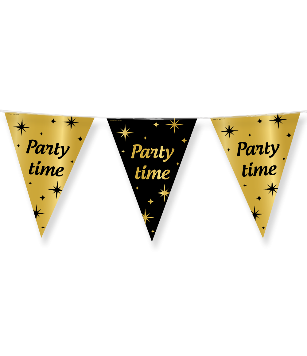 Vlaggenlijn Party Time Goud Zwart 10m