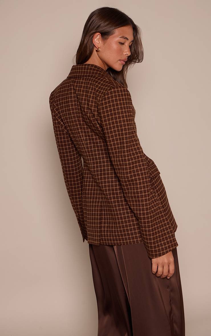 Brown Check Blazer À Carreaux Taille Cintrée Et Hanches Moulantes