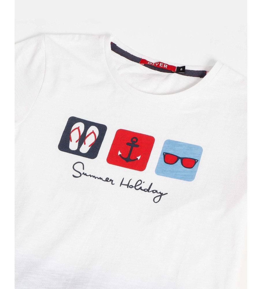 Pijama de manga curta Admas para férias de verão, branco.