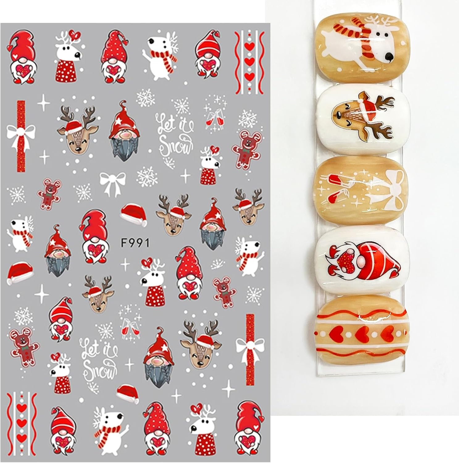(65-tlg. Set) Nagel Sticker Nail Art Tattoo Selbstklebende Aufkleber Weihnachten - Rot / Weiss