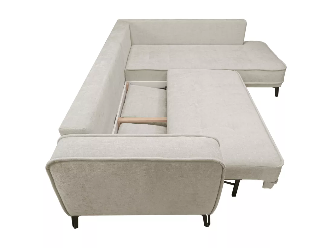 Canapé d'angle droit convertible en tissu beige BALCORIA de Maison Céphy